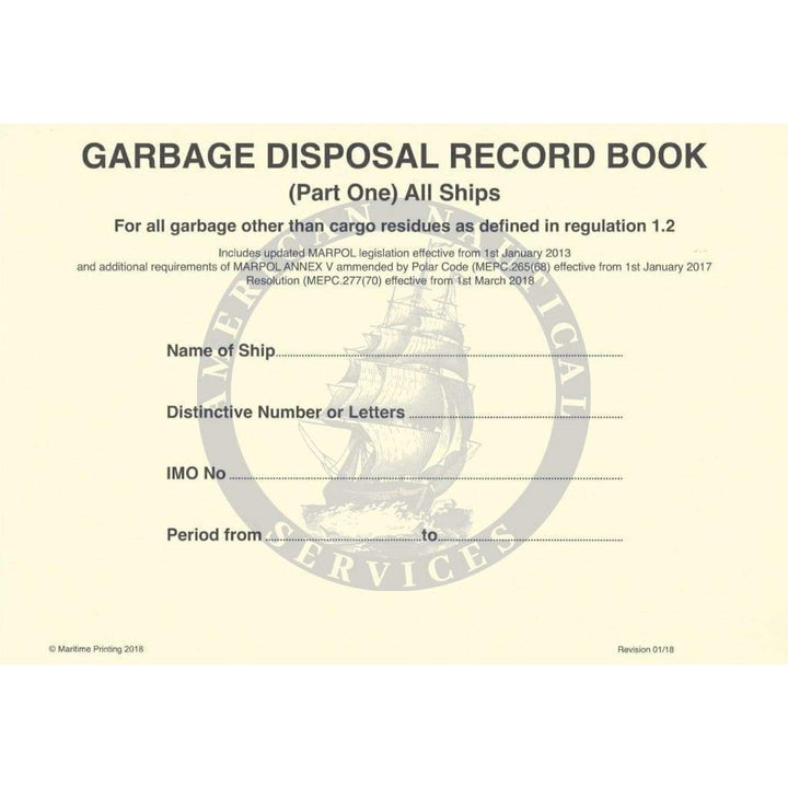 Garbage Records Lettering Maritime Printing Garbage Disposal Log Book - Amnautical