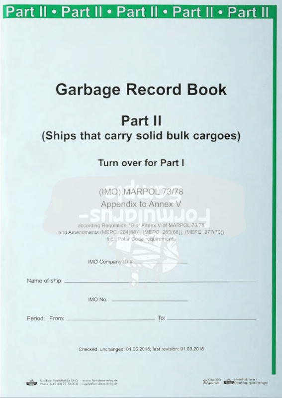 Garbage Record Book Part 1 & 2 (Ships that carry solid bulk cargoes)