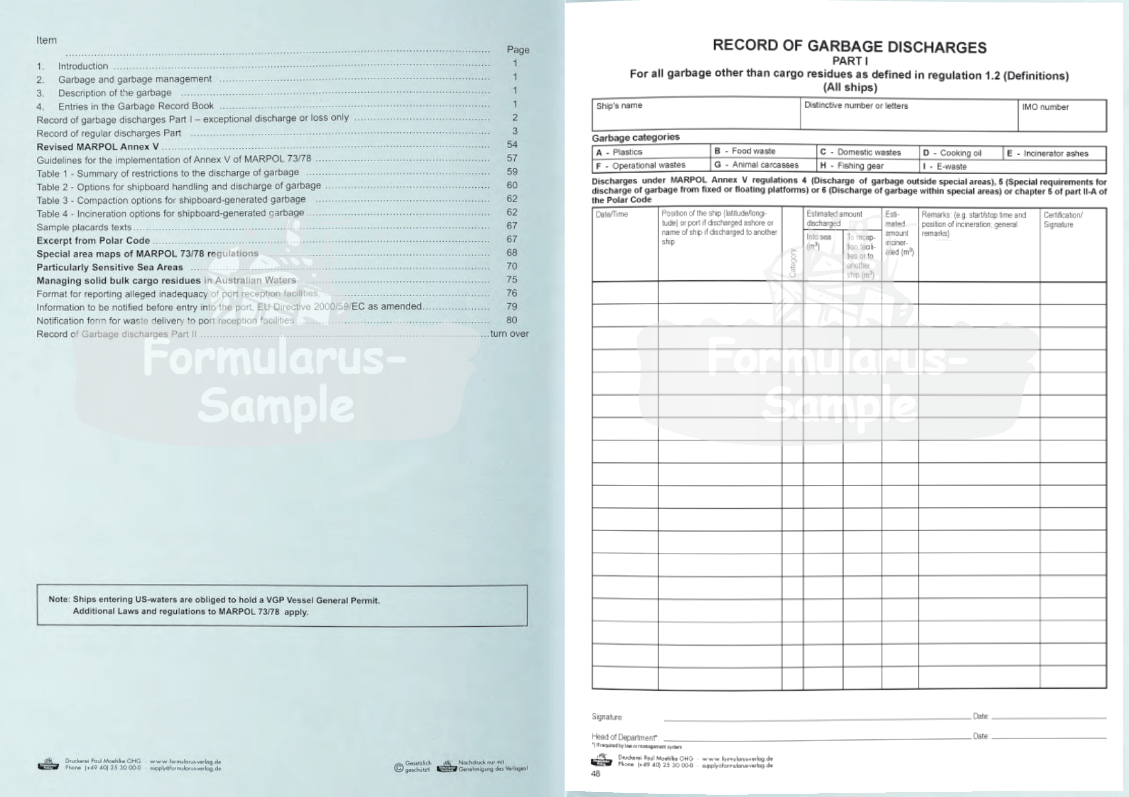 Garbage Record Book Part 1 & 2 (Ships that carry solid bulk cargoes)