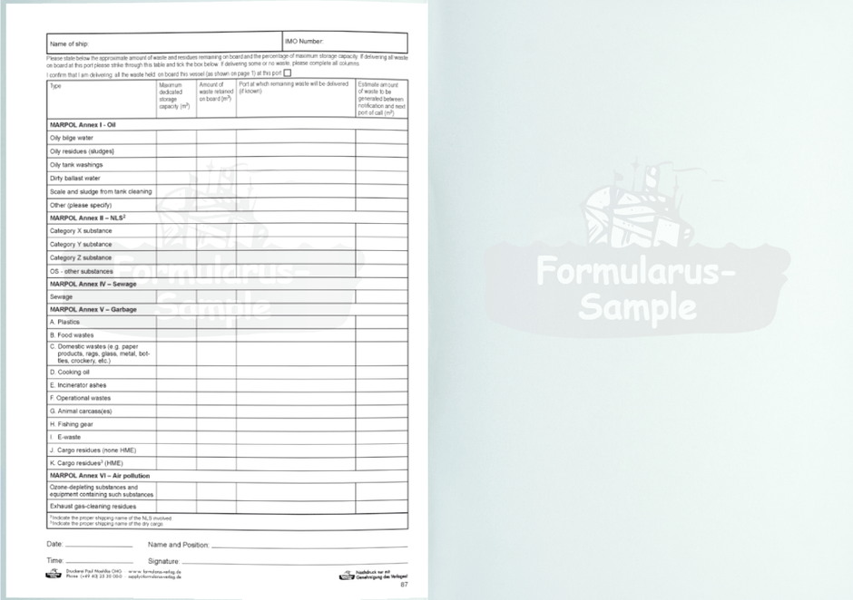 Garbage Record Book Part 1 (All Ships) Amnautical