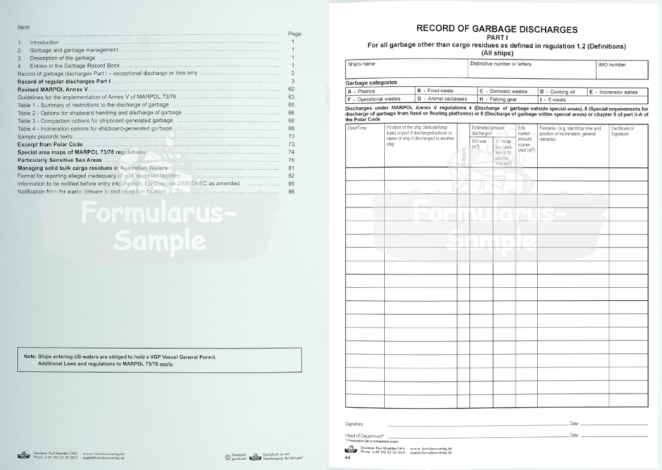 Garbage Record Book Part 1 (All Ships) Amnautical