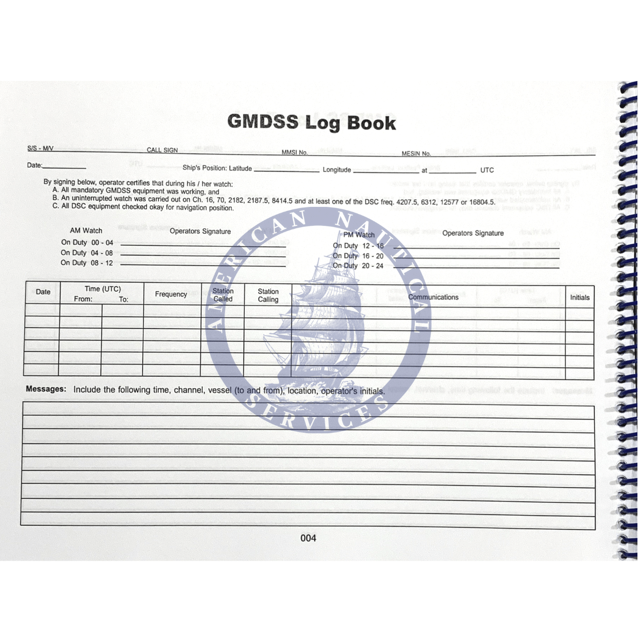 GMDSS Global Maritime Distress and Safety System Log Book (96 Days)