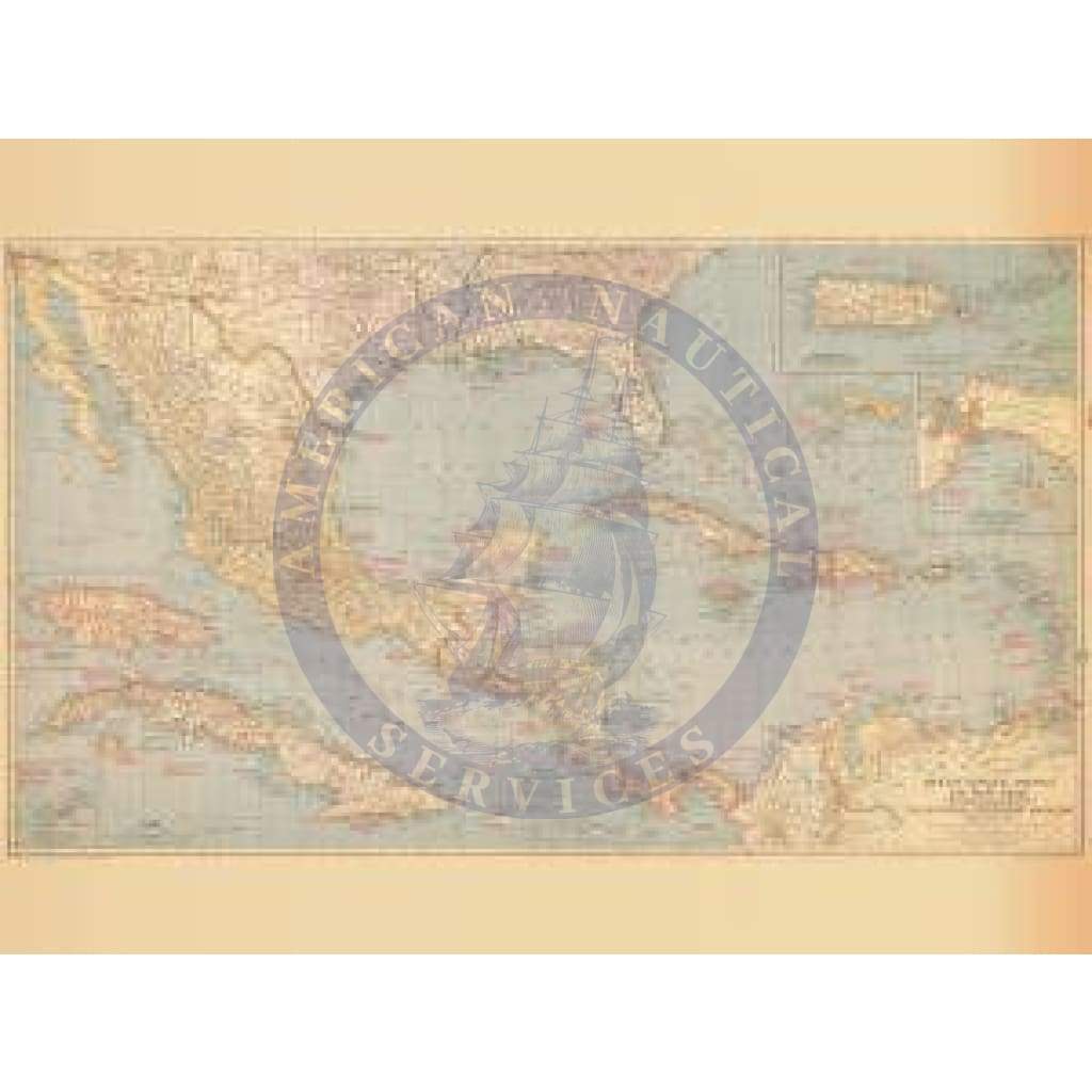 Historical Nautical Chart 00-A-12-1939: CR, Mexico Central America The West Indies Year 1939