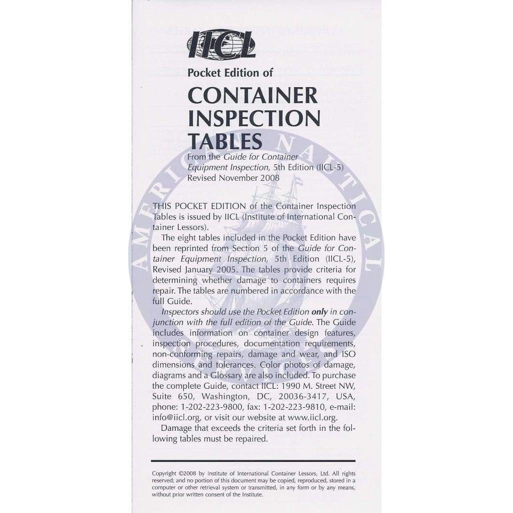 IICL: Pocket Edition of Container Inspection Tables
