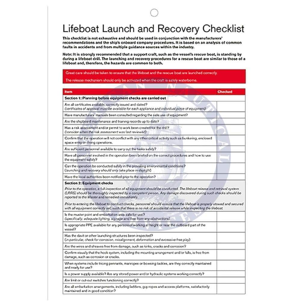 Lifeboat Launch and Recovery Checklist