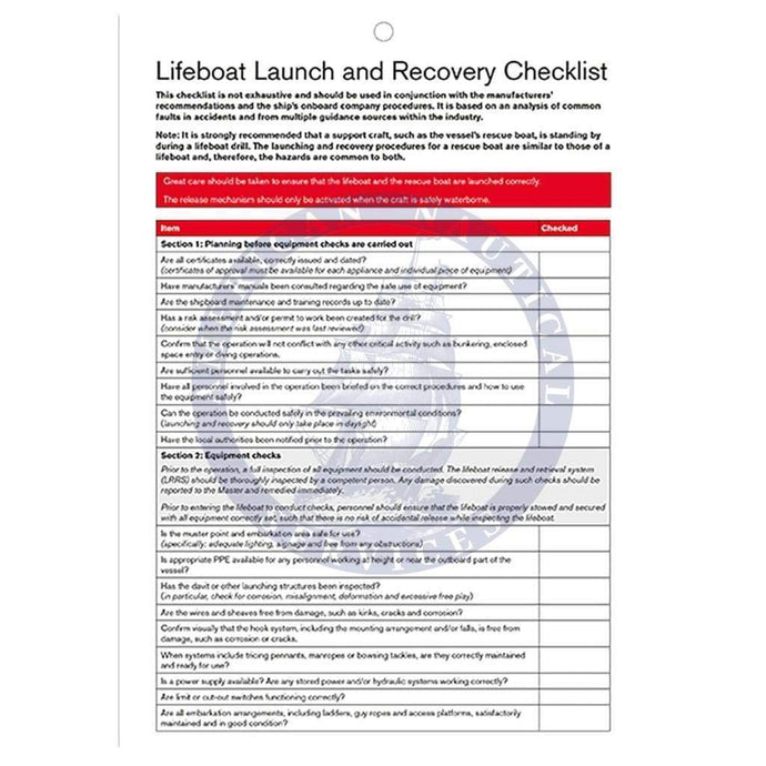 Lifeboat Launch and Recovery Checklist