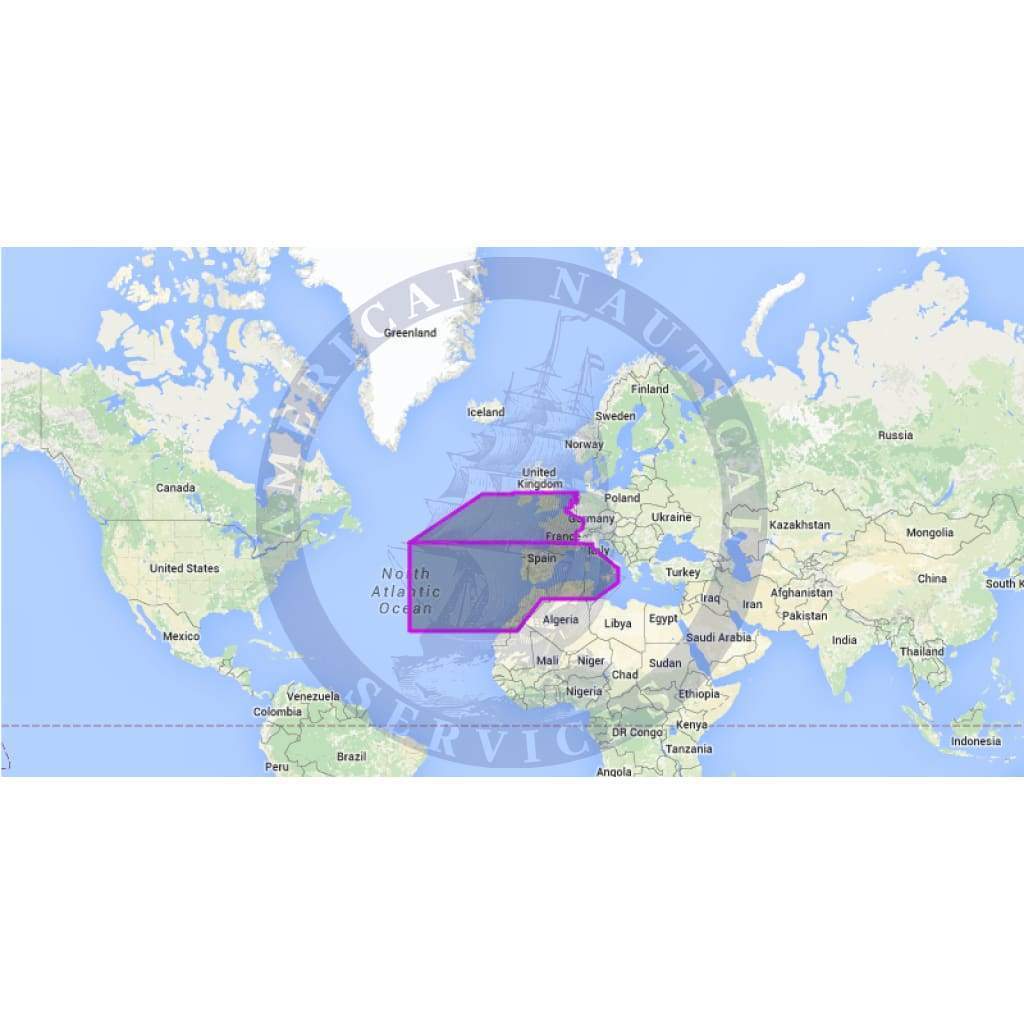 MapMedia C-MAP Mega Wide Vector Chart: MWVJEWM010MAP - West European Coasts and West Med. (Update)