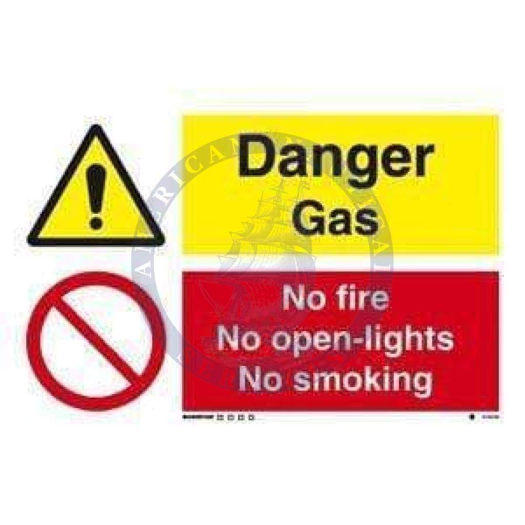 Marine Combination Sign: Danger Gas / No Fire No Open Lights No Smoking