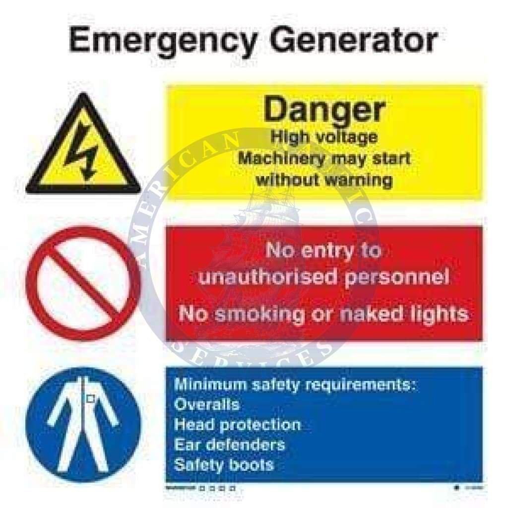 Marine Combination Sign: Emergency Generator Combination Sign