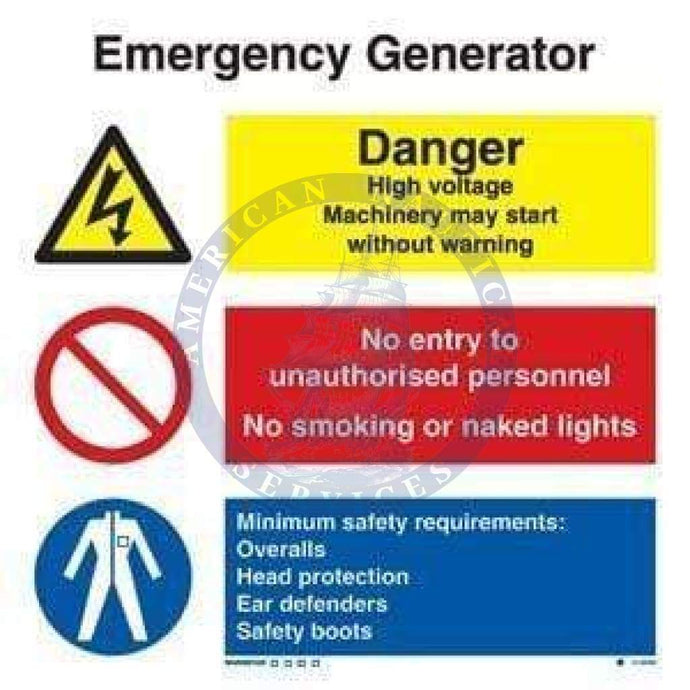 Marine Combination Sign: Emergency Generator Combination Sign