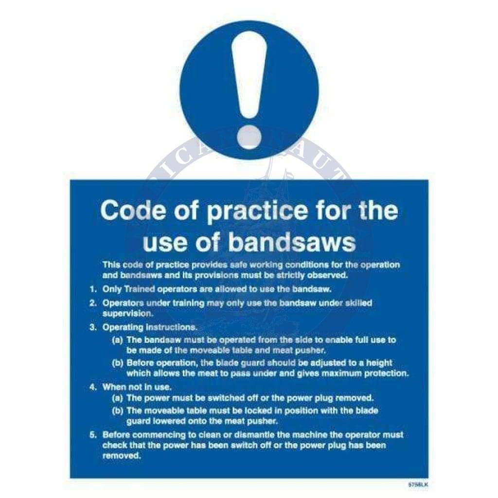 Marine Departmental Sign: Code of Practice for the Use of Bandsaws