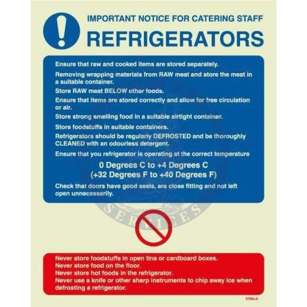 Marine Departmental Sign: Refrigerators – Important Notice for Catering Staff