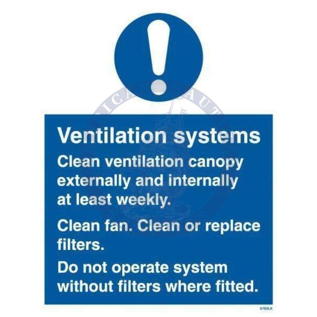 Marine Departmental Sign: Ventilation Systems (Cleaning and Safety Instructions)