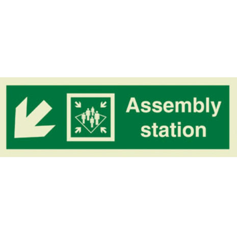 Marine Direction Sign: Assembly Station Arrow Diagonally Down Left (2019)