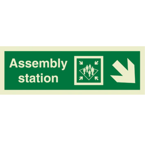 Marine Direction Sign: Assembly Station Arrow Diagonally Down Right (2019)