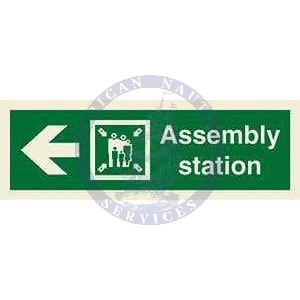 Marine Direction Sign: Assembly station + Symbol + Arrow left