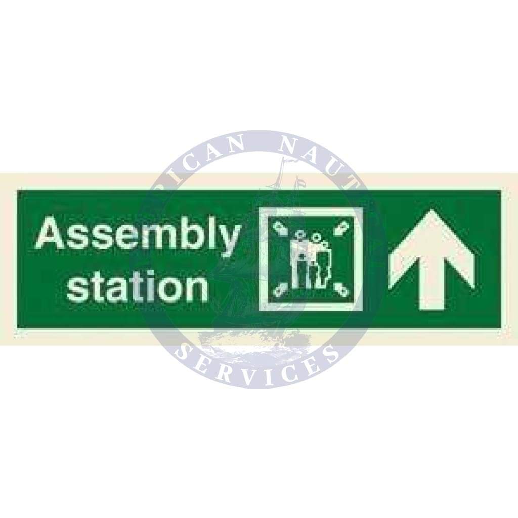 Marine Direction Sign: Assembly station + Symbol + Arrow up on right