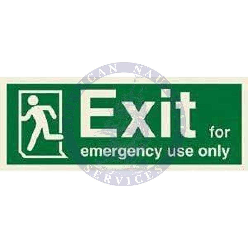 Marine Direction Sign: Exit for emergency use only + Running man left