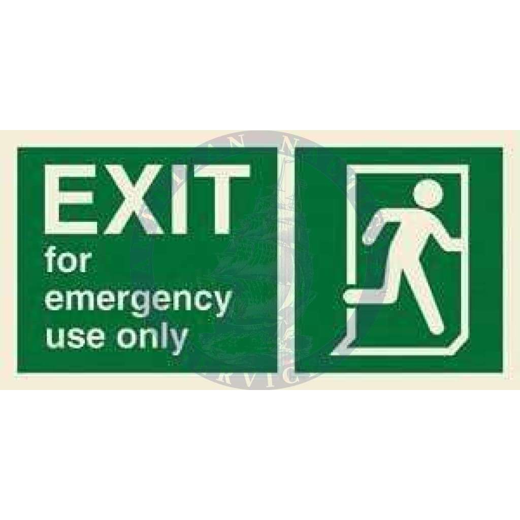 Marine Direction Sign: EXIT for emergency use only + Running man on right