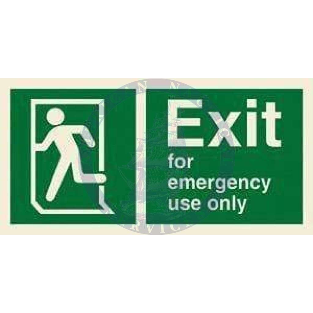 Marine Direction Sign: Exit for emergency use with running man on left