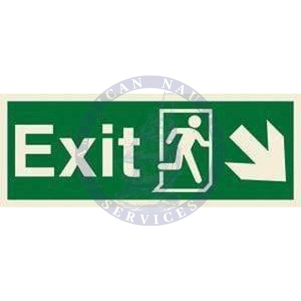 Marine Direction Sign: Exit, Running man symbol, Arrow diagonally down right
