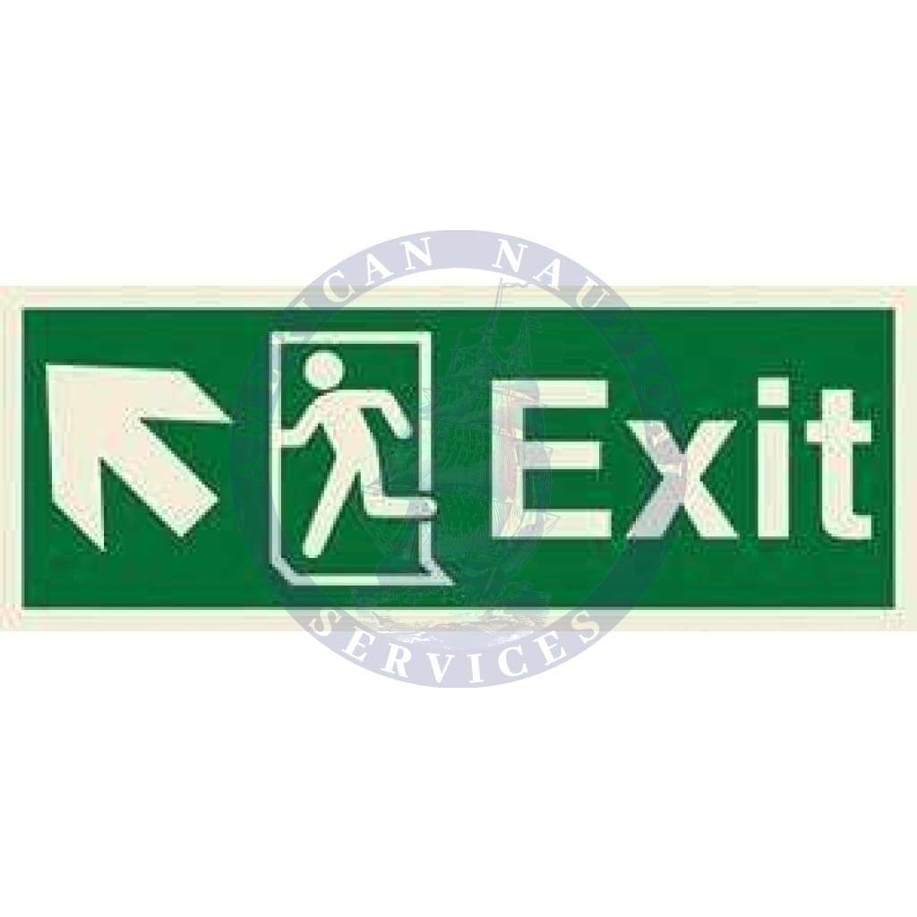 Marine Direction Sign: Exit, Running man symbol, Arrow diagonally up left