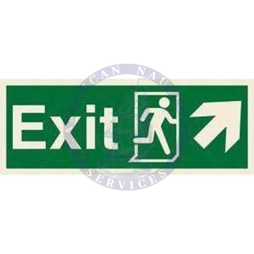 Marine Direction Sign: Exit, Running man symbol, Arrow diagonally up right