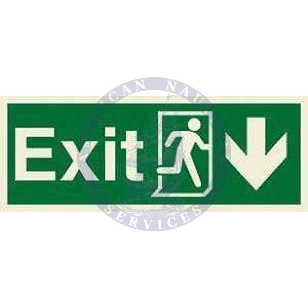 Marine Direction Sign: Exit, Running man symbol, Arrow down on right