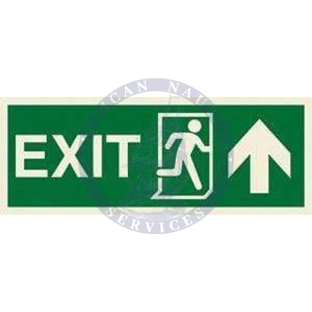 Marine Direction Sign: EXIT + Running man symbol + Arrow up on right