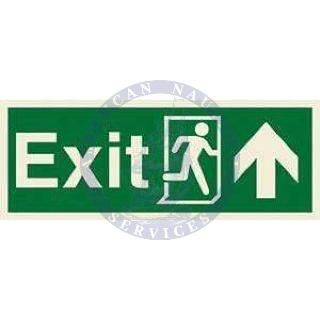 Marine Direction Sign: Exit, Running man symbol, Arrow up on right