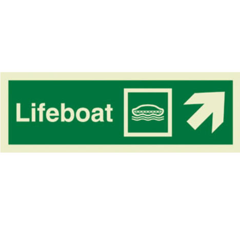 Marine Direction Sign: Lifeboat Arrow Diagonally Up Right with Text (2019)