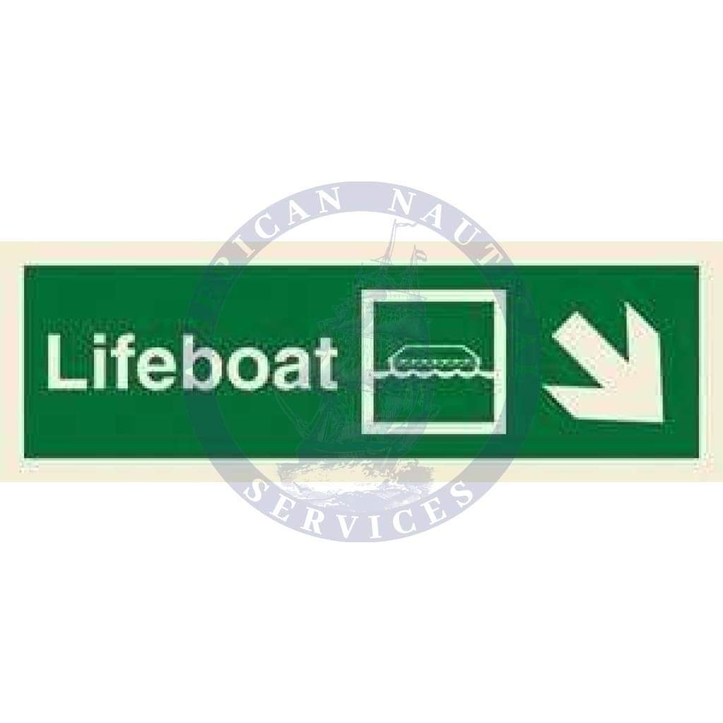 Marine Direction Sign: Lifeboat + Symbol + Arrow diagonally down right