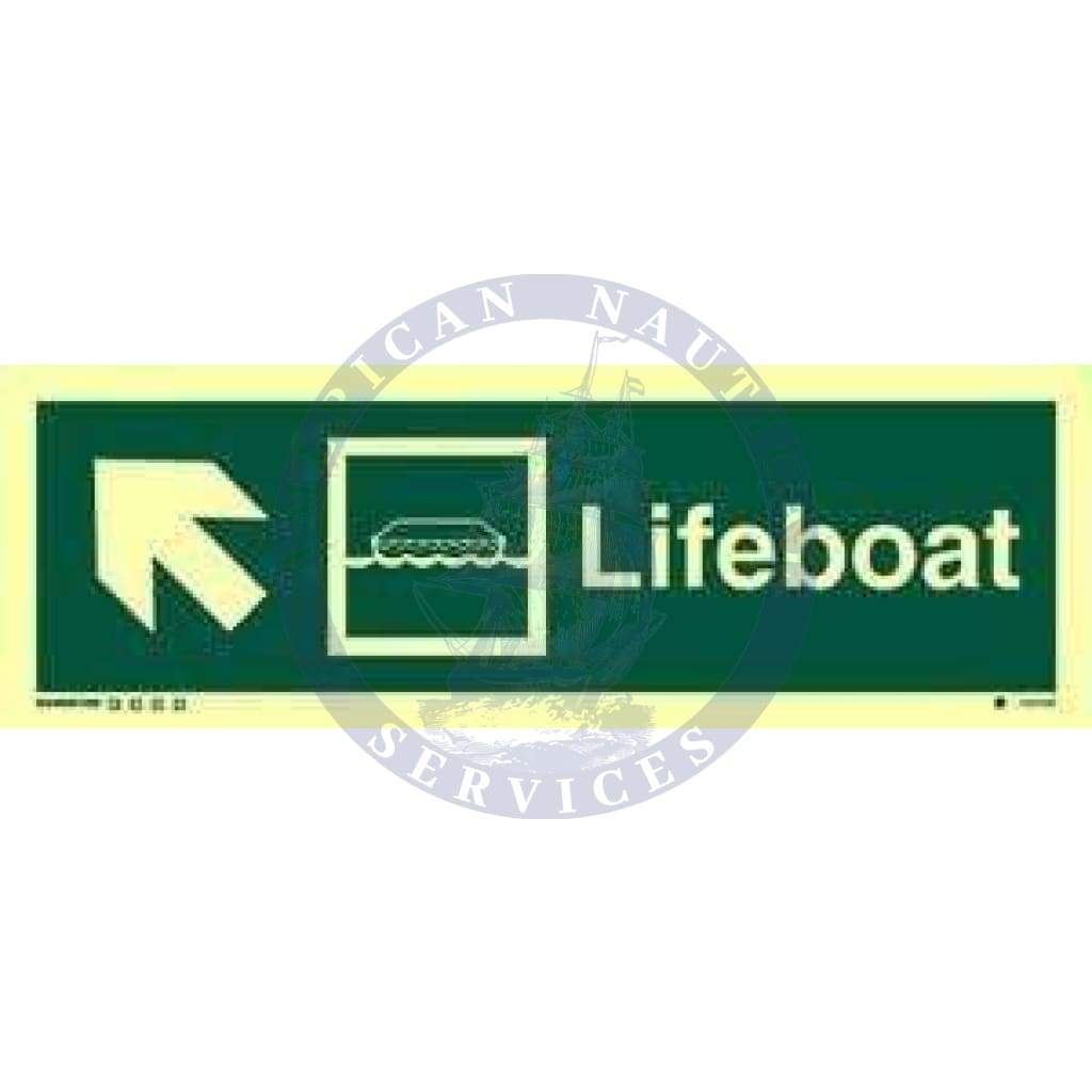 Marine Direction Sign: Lifeboat + Symbol + Arrow diagonally up left