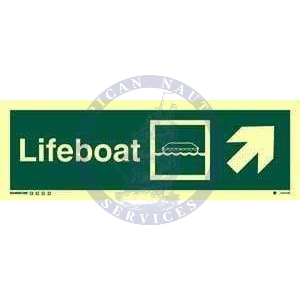 Marine Direction Sign: Lifeboat + Symbol + Arrow diagonally up right