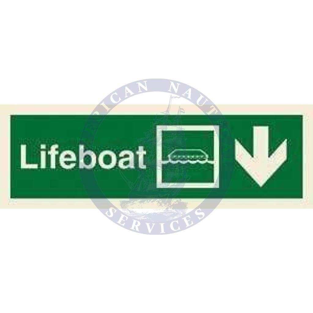 Marine Direction Sign: Lifeboat + Symbol + Arrow down on right
