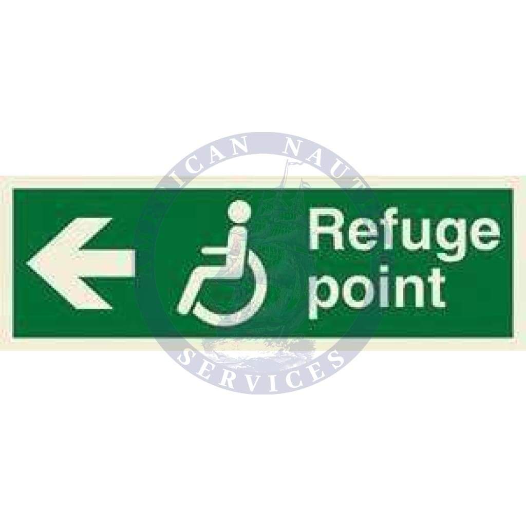 Marine Direction Sign: Refuge point + Disabled symbol + Arrow left