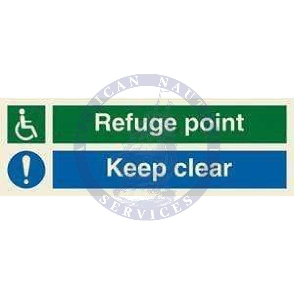 Marine Direction Sign: Refuge point - Keep clear combination sign