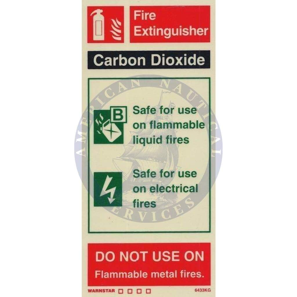 Marine Fire Equipment Sign: Carbon Dioxide Fire Extinguisher (including class pictos)