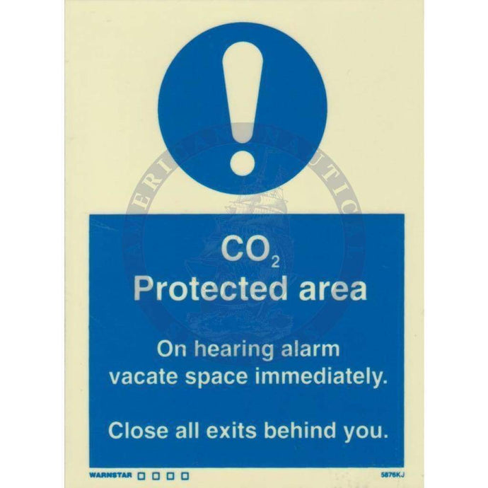 Marine Fire Equipment Sign: CO2 Protected Area - On Hearing Alarm...