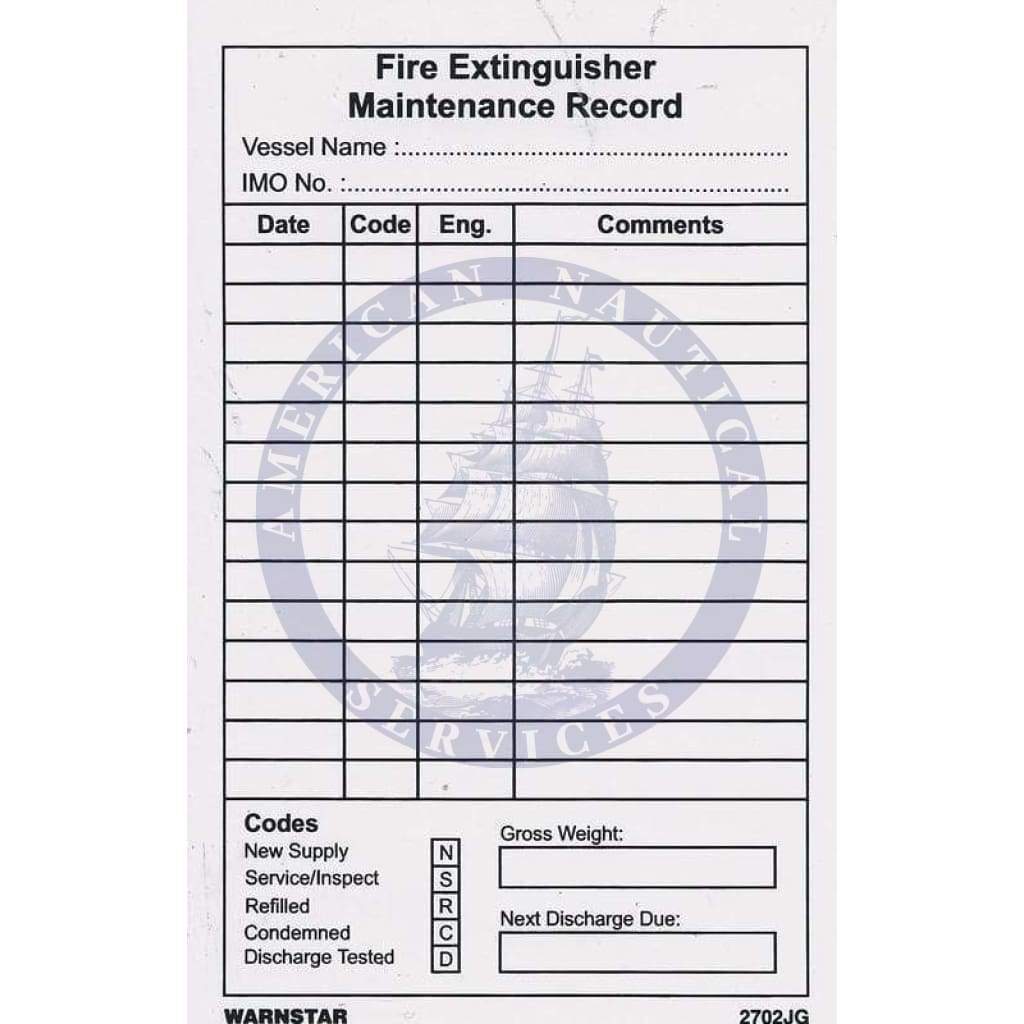 Marine Fire Equipment Sign: Fire Extinguisher Maintenance Record