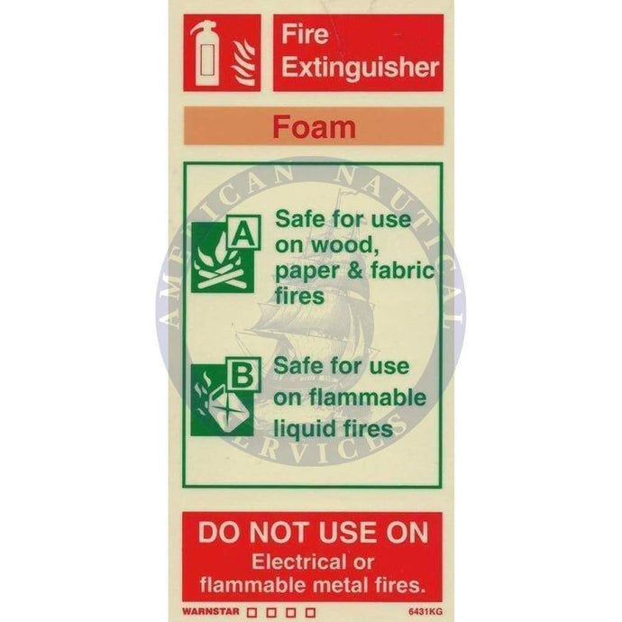 Marine Fire Equipment Sign: Foam Fire Extinguisher (including class pictos)