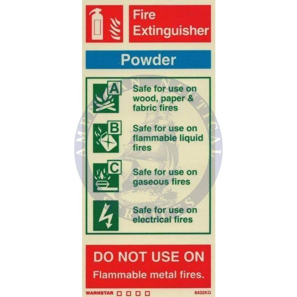 Marine Fire Equipment Sign: Powder Fire Extinguisher (including class pictos)