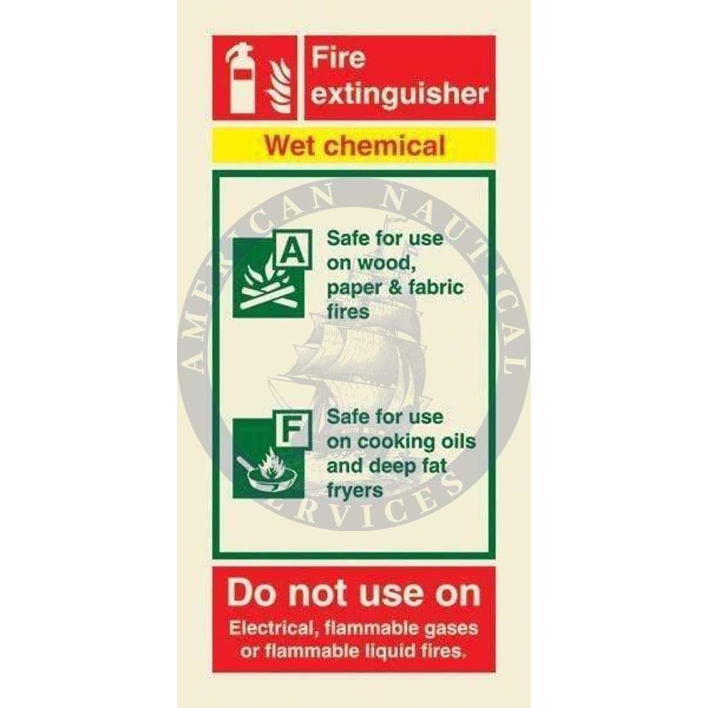 Marine Fire Equipment Sign: Wet chemical fire extinguisher (including class pictos)