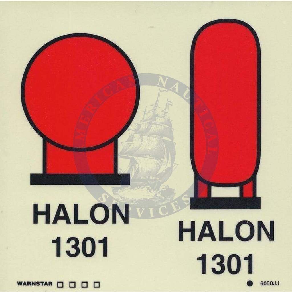 Marine Fire Sign, IMO Fire Control Symbol: Halon 1301 Bottles In A Protected Area