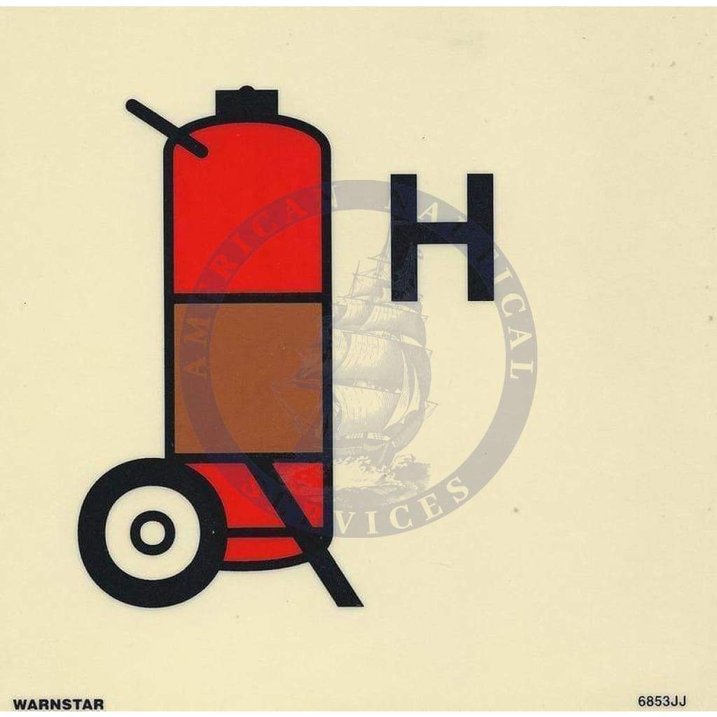 Marine Fire Sign, IMO Fire Control Symbol: Halon Wheeled Fire Extinguisher