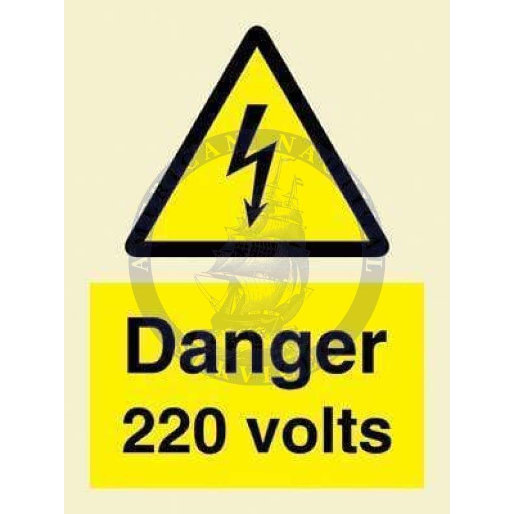 Marine Hazard Sign: Danger 220 Volts
