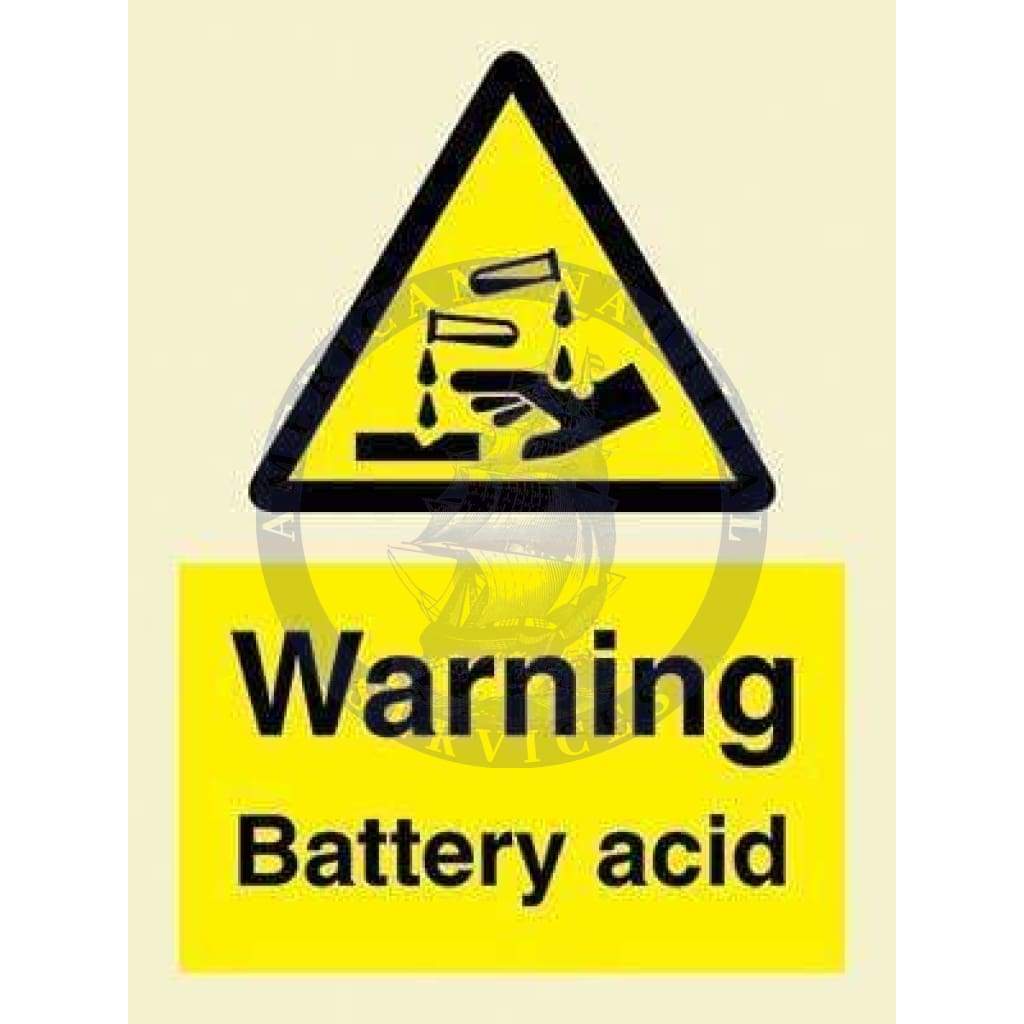 Marine Hazard Sign: Warning Battery Acid