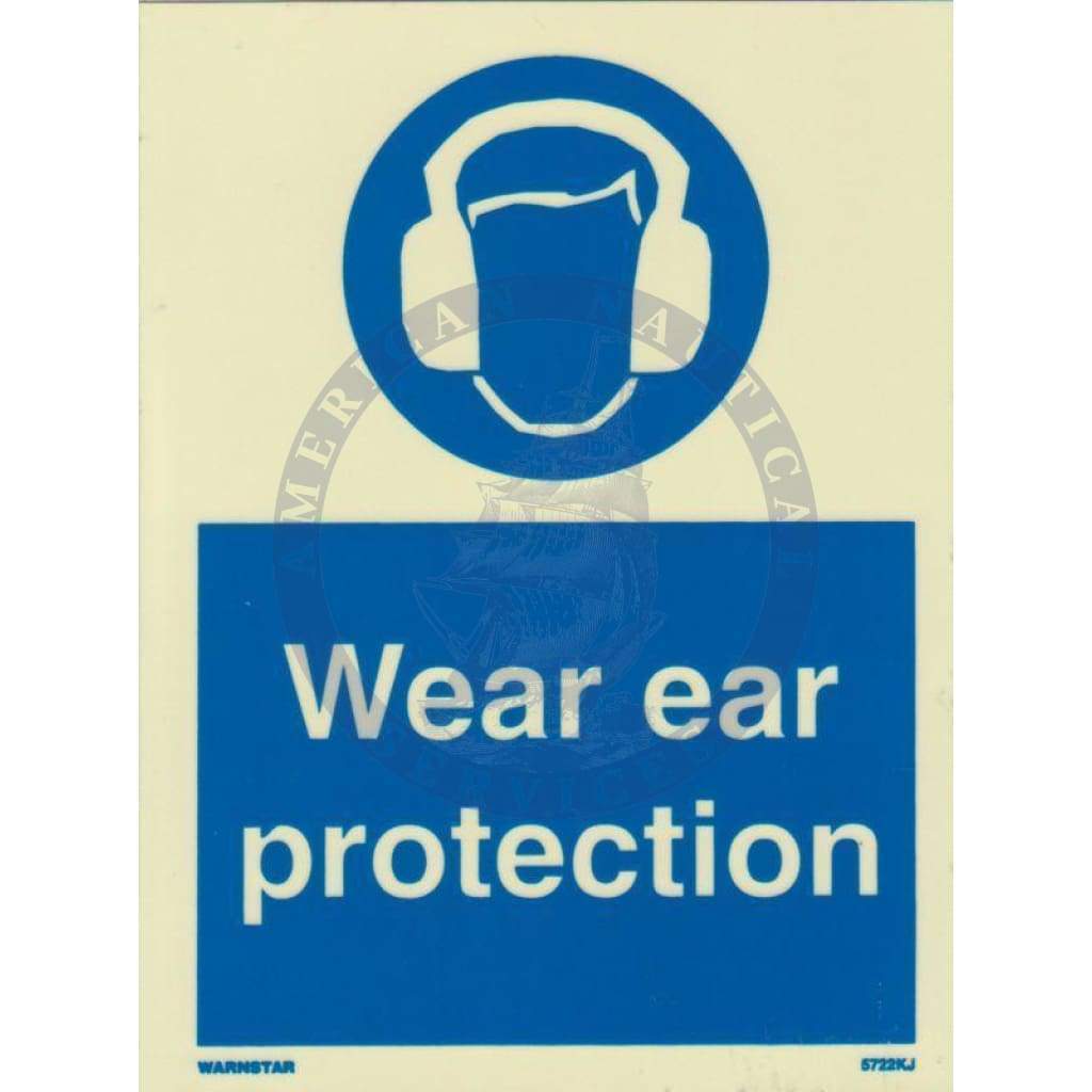 Marine Mandatory Sign: Ear Protection Must Be Worn + Symbol