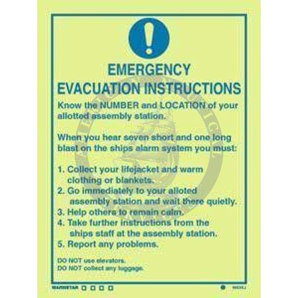 Marine Mandatory Sign: Emergency Evacuation Instructions