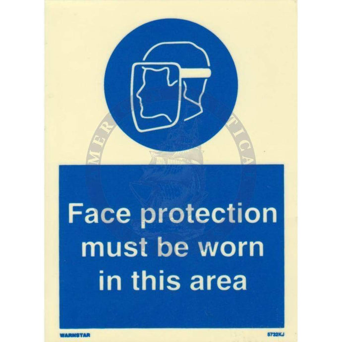 Marine Mandatory Sign: Face Protection Must Be Worn In This Area + Symbol